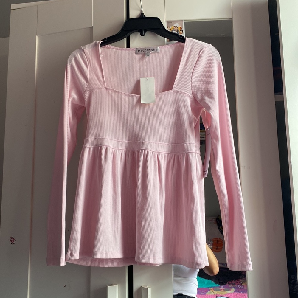 ' Long Sleeve Ribbed Babydoll Top